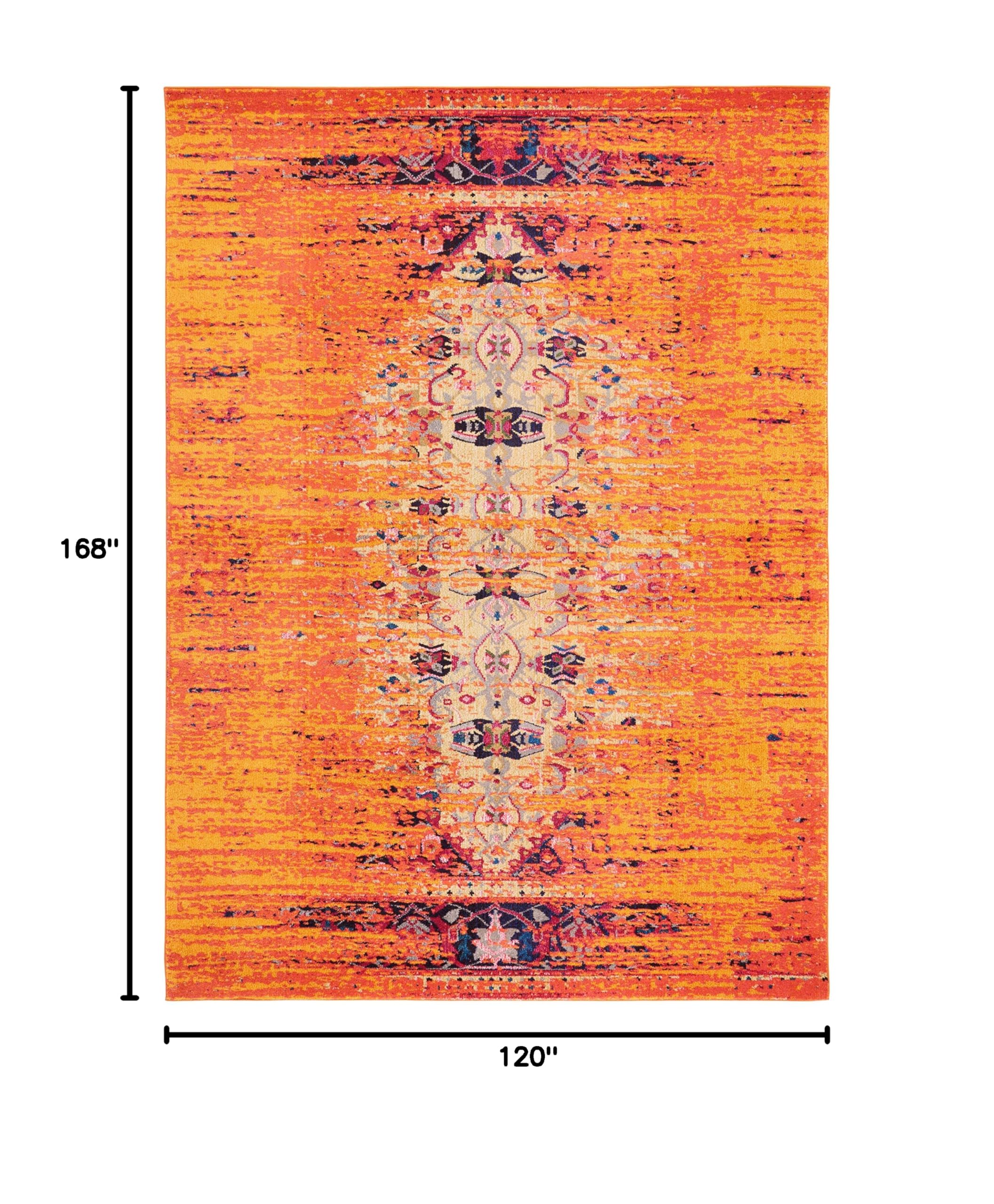 SAFAVIEH Monaco Collection Area Rug - 10' x 14', Orange & Multi, Modern Boho Abstract Distressed Design, Non-Shedding & Easy Care, Ideal for High Traffic Areas in Living Room, Bedroom (MNC209H)