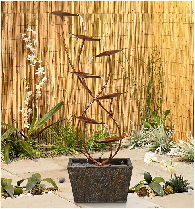 Water Lilies and Cat Tails Modern Outdoor Floor Water Fountain 33"