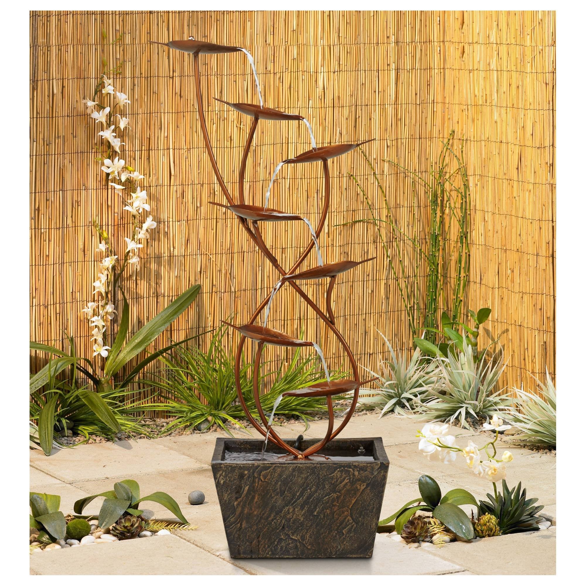 Leaves Modern Outdoor Floor Water Fountain 41" High Cascading Decor for Garden