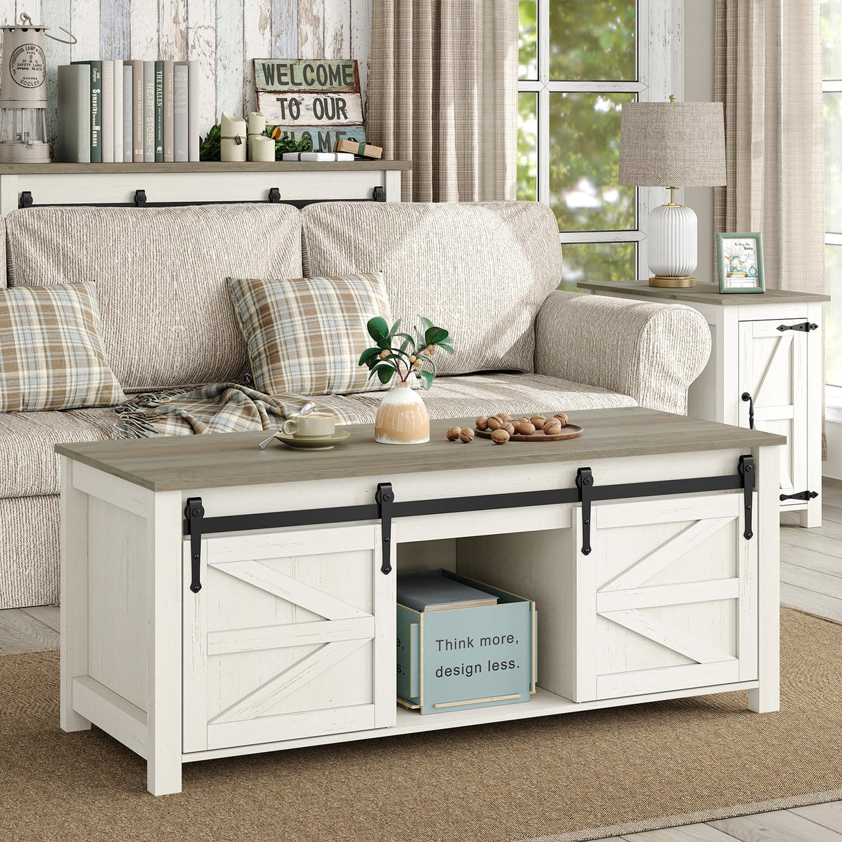 47.3''Lift Top Coffee Table, Farmhouse Center Table with Large Storage & Sliding Barn Door