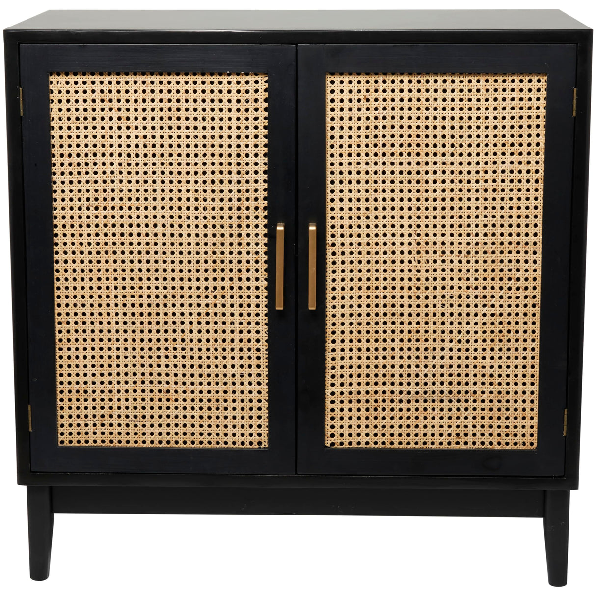 Wood Room Cabinet 1 Shelf and 2 Door Storage Cabinet with Cane Front Doors and Gold Handles,