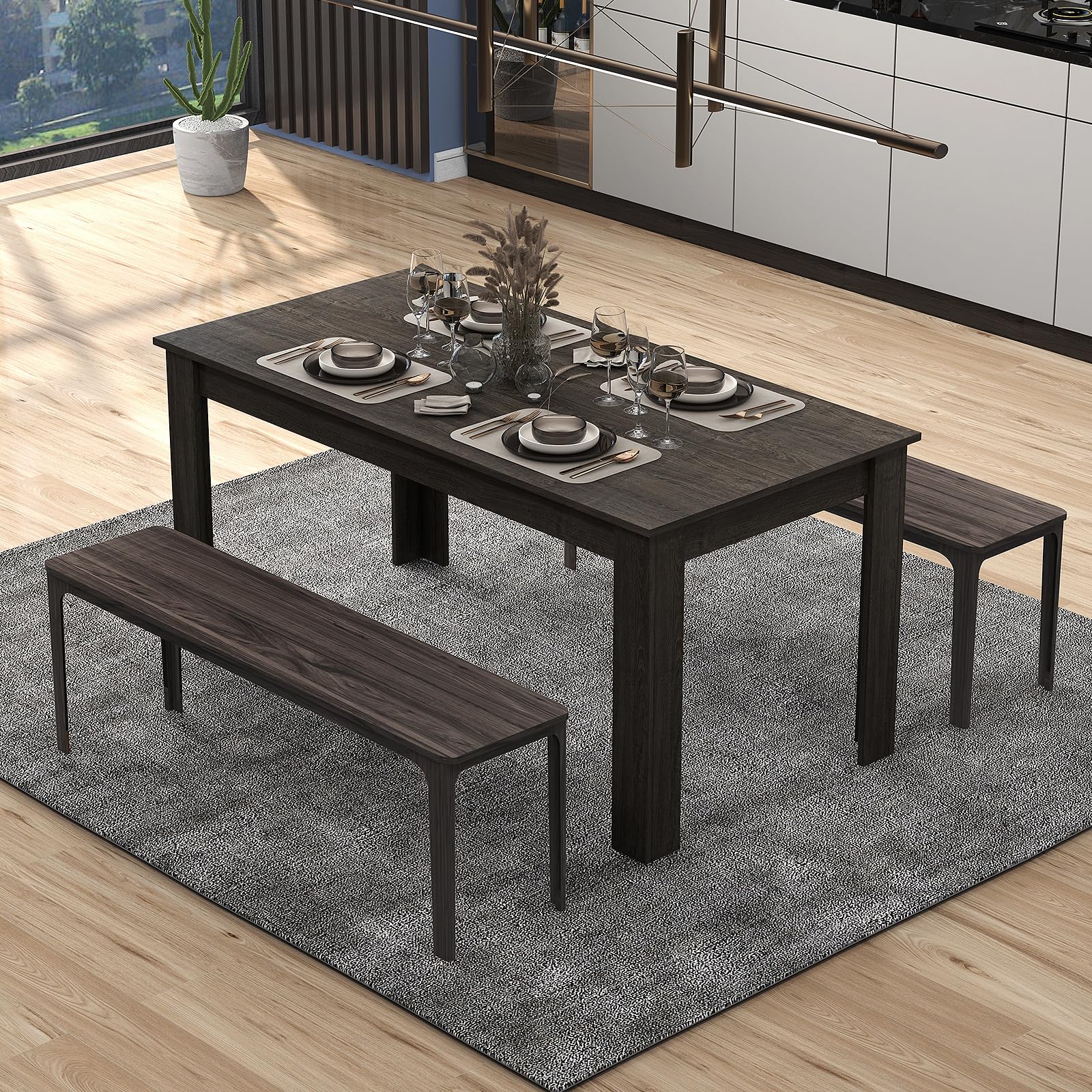63 Inch Rectangular Dining Table for 4-6 People