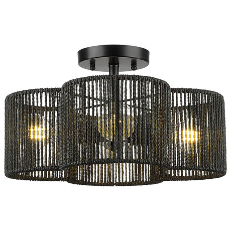 Rattan Light Fixtures Ceiling Mount, 4-Light 14" Boho Semi Flush