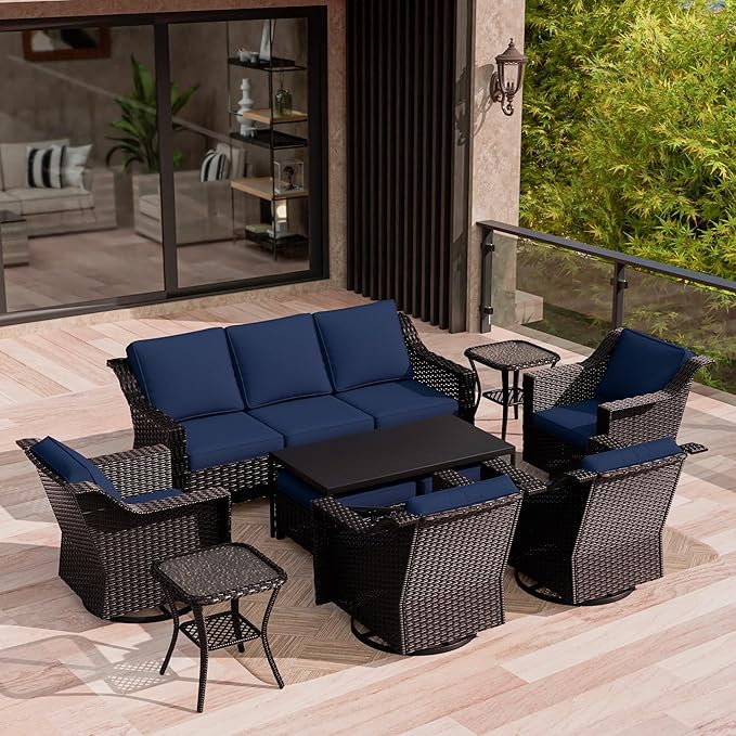 6 Piece Patio Conversation Sets, Outdoor PE Rattan Wicker Furniture Sets