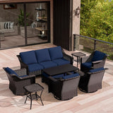 6 Piece Patio Conversation Sets, Outdoor PE Rattan Wicker Furniture Sets