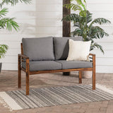 2 Person Outdoor Patio Modern Wood and Metal Loveseat with Washable Cushions