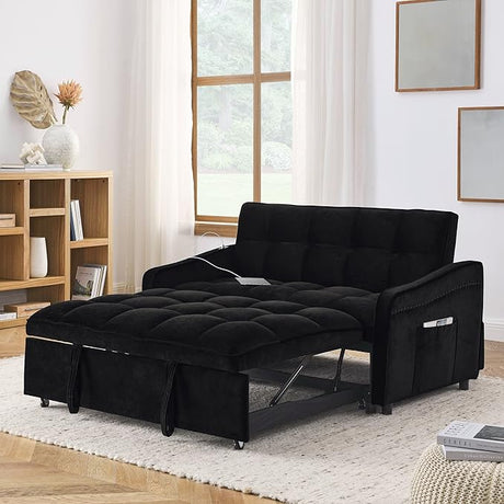 Convertible Sleeper Sofa Bed with Two Side Pockets, TypeC and USB Charging,