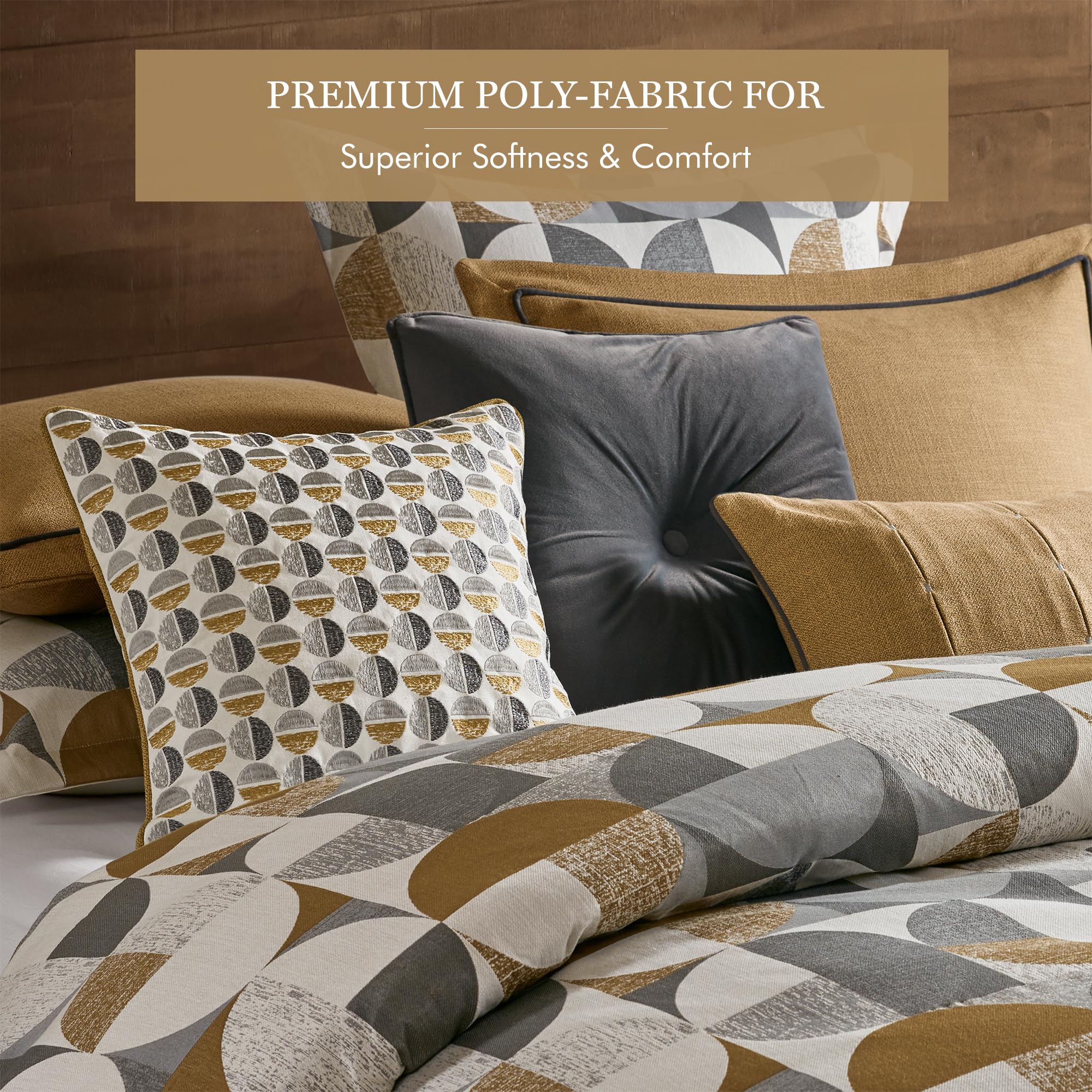 King Comforter Set - Jacquard Scandinavian Geometric Oversized 9 Piece Gold