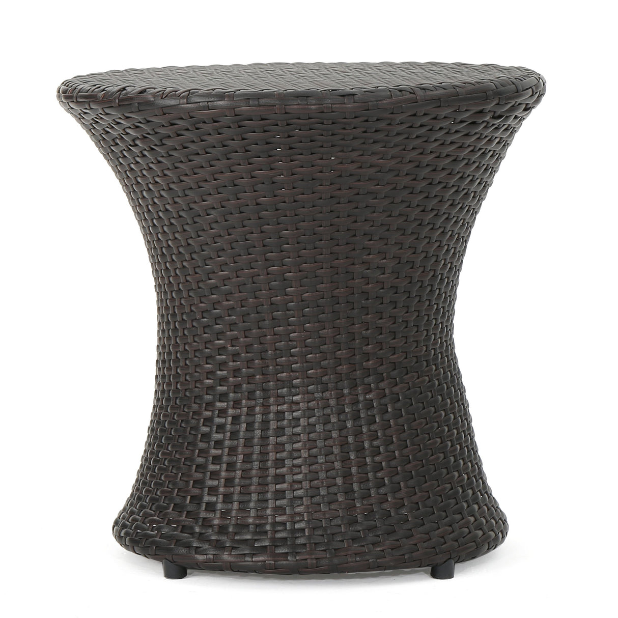 Ziraukon Outdoor PE Wicker Accent Table, Patio Rattan End Table Hourglass Wicker Accent Tables, Lightweight Outdoor Accent Tables for Drinks and Decor, No Assembly Required, Brown Multi - Bircata