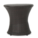 Ziraukon Outdoor PE Wicker Accent Table, Patio Rattan End Table Hourglass Wicker Accent Tables, Lightweight Outdoor Accent Tables for Drinks and Decor, No Assembly Required, Brown Multi - Bircata