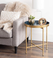 Celia Metal Foldable Round Accent Table, 18.25" x 18.25" x 22", Navy Surface