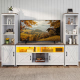 Farmhouse TV Stand for 65" TVs with LED Lights & Storage