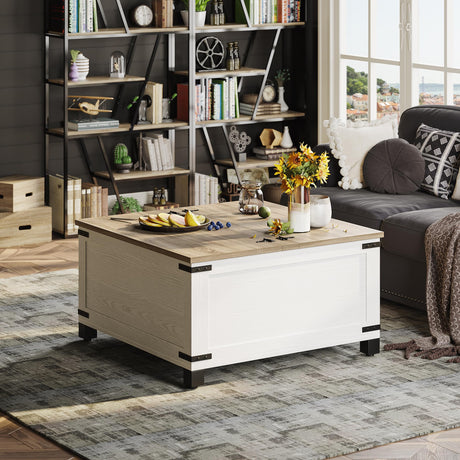 Farmhouse Coffee Table, Heavy-duty Coffee Table with Storage