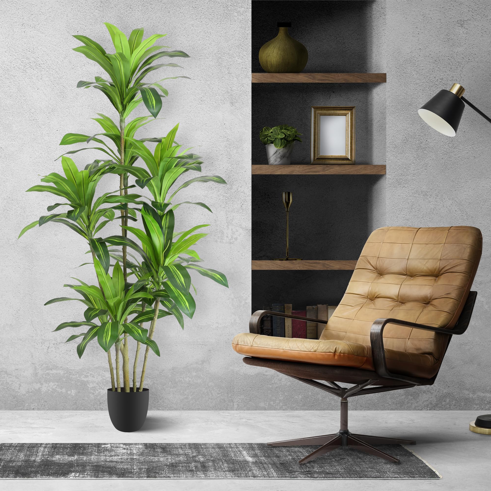 Waoops Artificial Plants 6Ft Dracaena Fragrans Faux Trees with 8 Heads Fake Tree for Home Decor Indoor or Outdoor Office Decoration Housewarming Gift