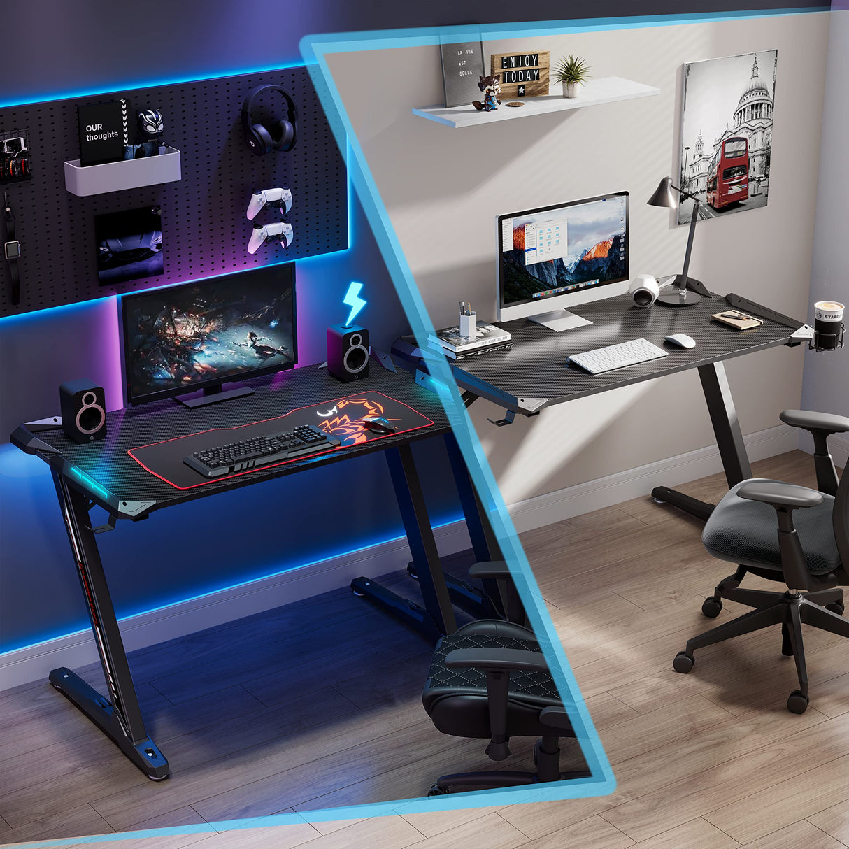 Z1-S Pro Gaming Desk 44.5" Z Shaped Home Office PC Computer Desks Gamer