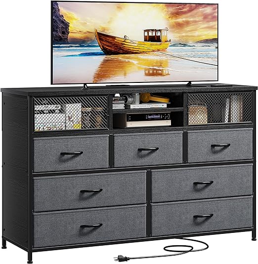 White Dresser TV Stand with Power Outlet TV Stand for Bedroom TV Stands for Living Room