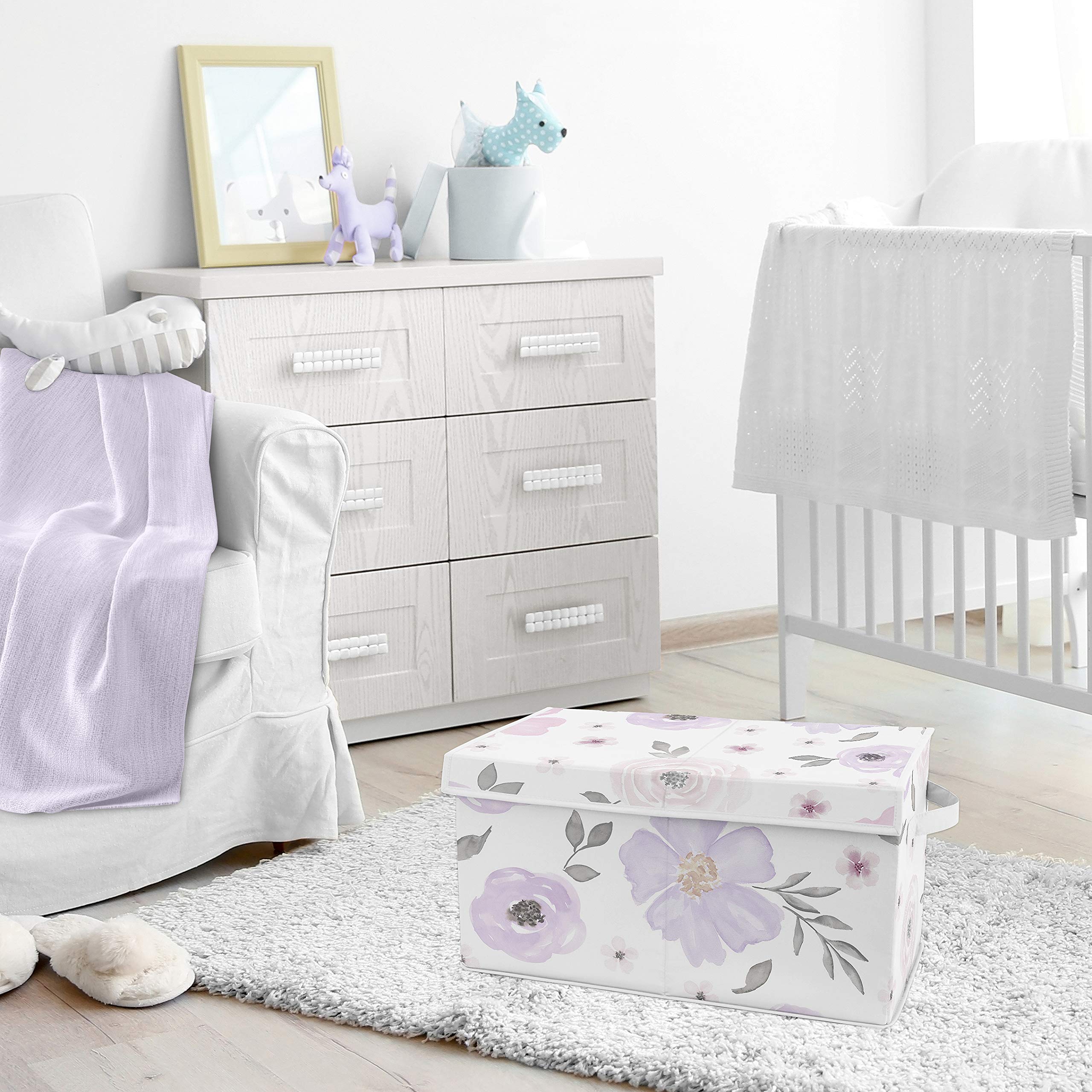 Designs Purple Watercolor Floral Girl Small Fabric Toy Bin Storage Box Chest For Baby