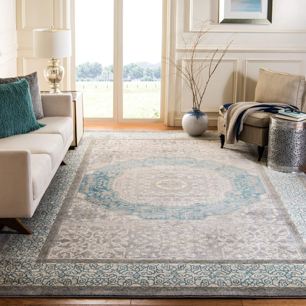Sofia Collection 6'7" Square Light Grey/Blue SOF365A Vintage Oriental Distressed