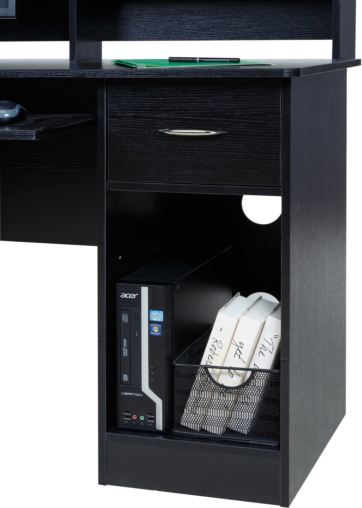 Essential Computer Desk, Hutch with Pull-Out Keyboard, Black