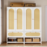 Natural Rattan Armoire Storage Cabinet, 70" Tall Rattan Armoire Closet with Doors