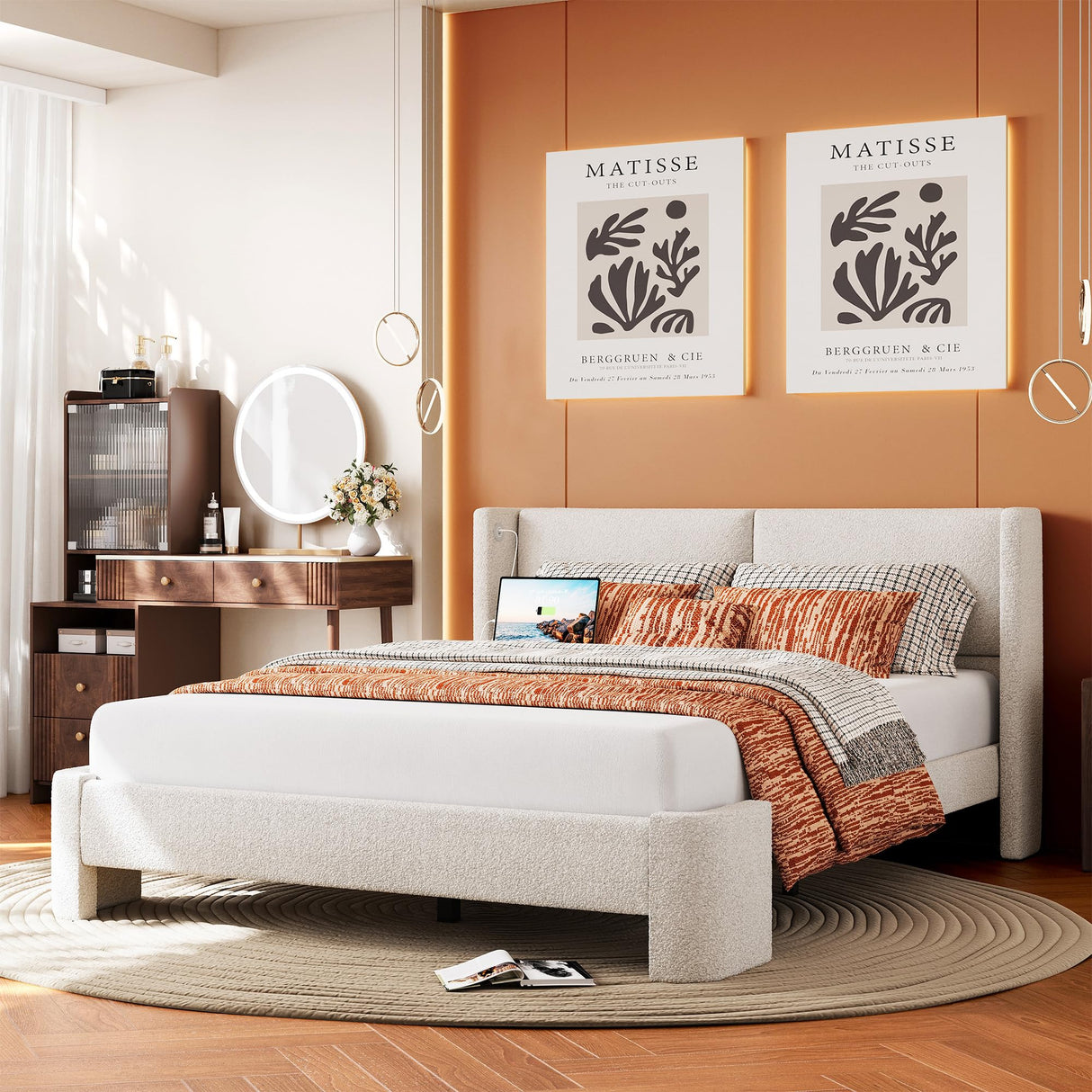 Upholstered Bed Frames with Headboard, Cloud Bed Frame No Box Spring Needed, Cream