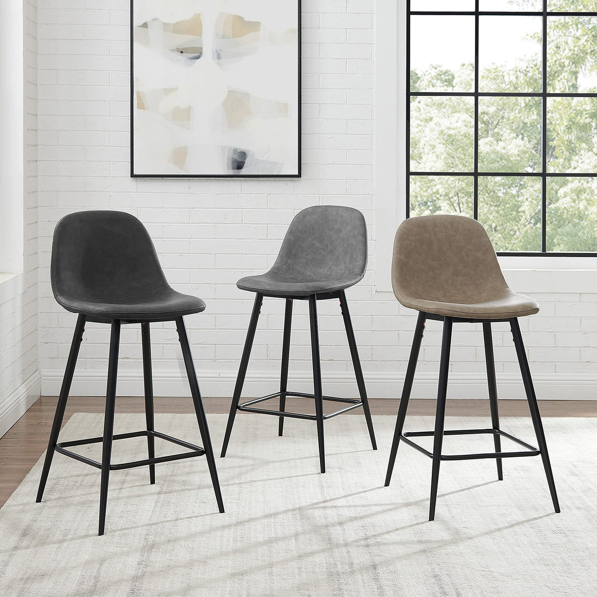 CF501625-GY Weston Counter Stool (Set of 2), Distressed Gray/Matte Black