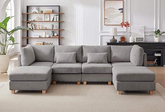 Free Combination Reversible Modular Sectional Couch with Movable Ottoman Sets