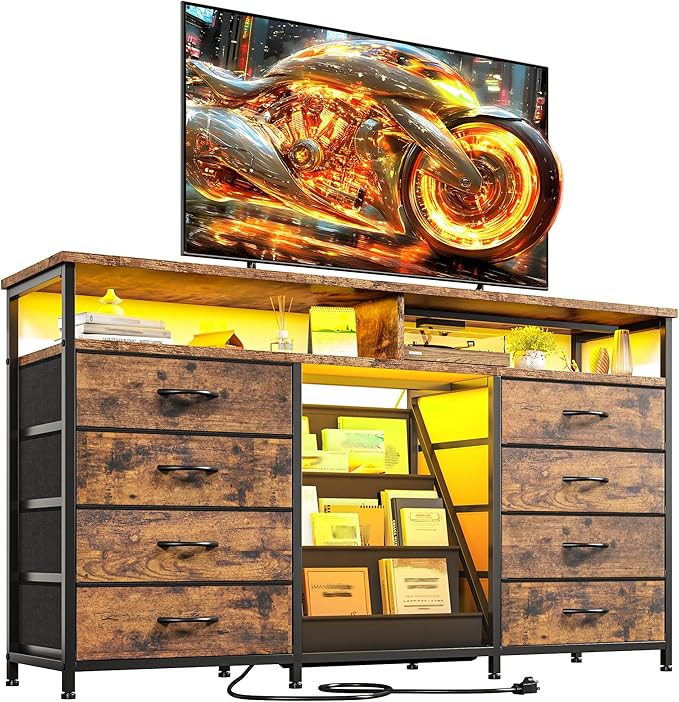 TV Stand for 65" TV, Entertainment Center with Power Outlet and Open Storage Shelves,