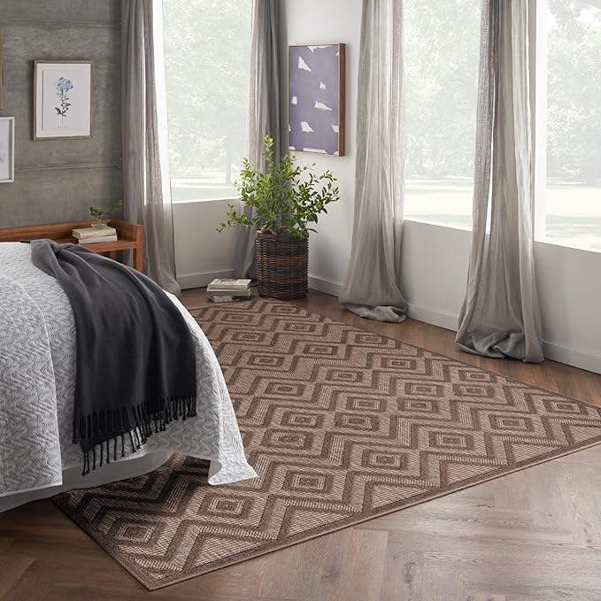 Versatile Indoor/Outdoor Natural Beige 8' x 10' Area Rug, Easy Cleaning