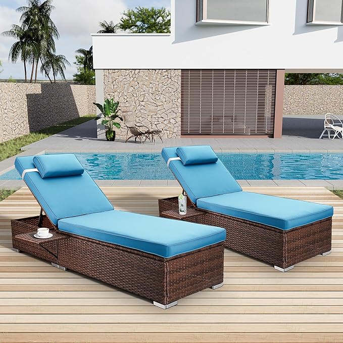 Chaise Lounge Outdoor Wicker Lounge Chairs for Outside PE Rattan Patio Chairs Pool