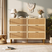Rattan 6 Drawer Dresser for Bedroom, Large Double Dresser
