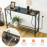 Console Table with Charging Station, 41.8" Entryway Table with Shelves, 2-Tier Narrow Sofa Table, Long Behind Couch Table,