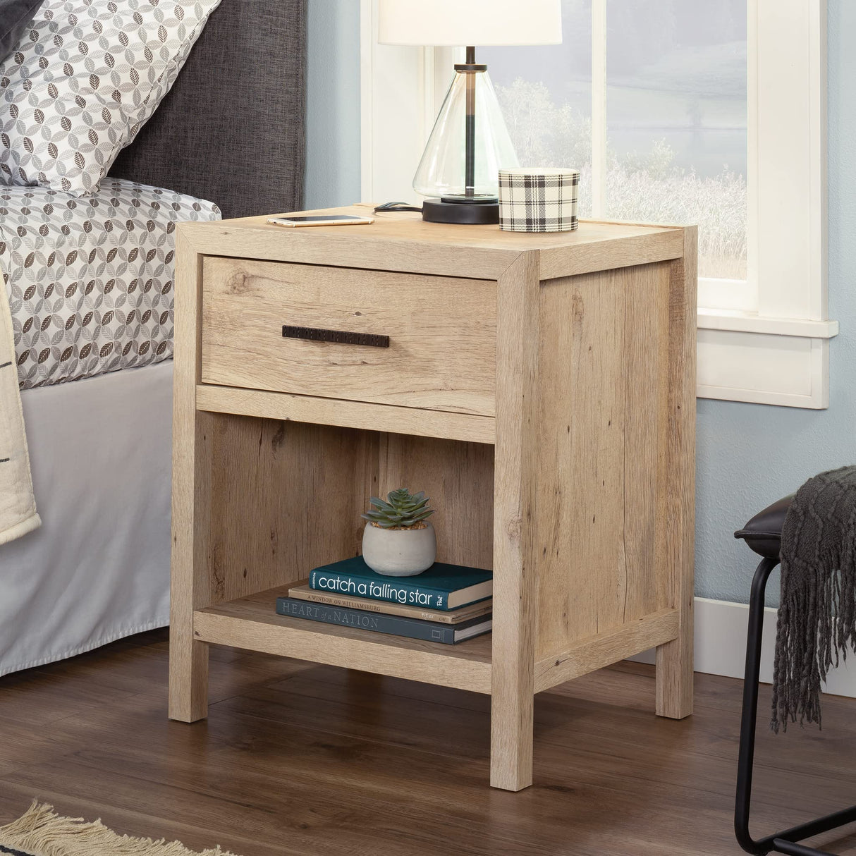 1-Drawer Night Stand, Prime Oak Finish
