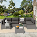 7 Piece Outdoor Sectional Sofa Patio Furniture Set, All-Weather PE Grey Wicker Patio Conversation Set