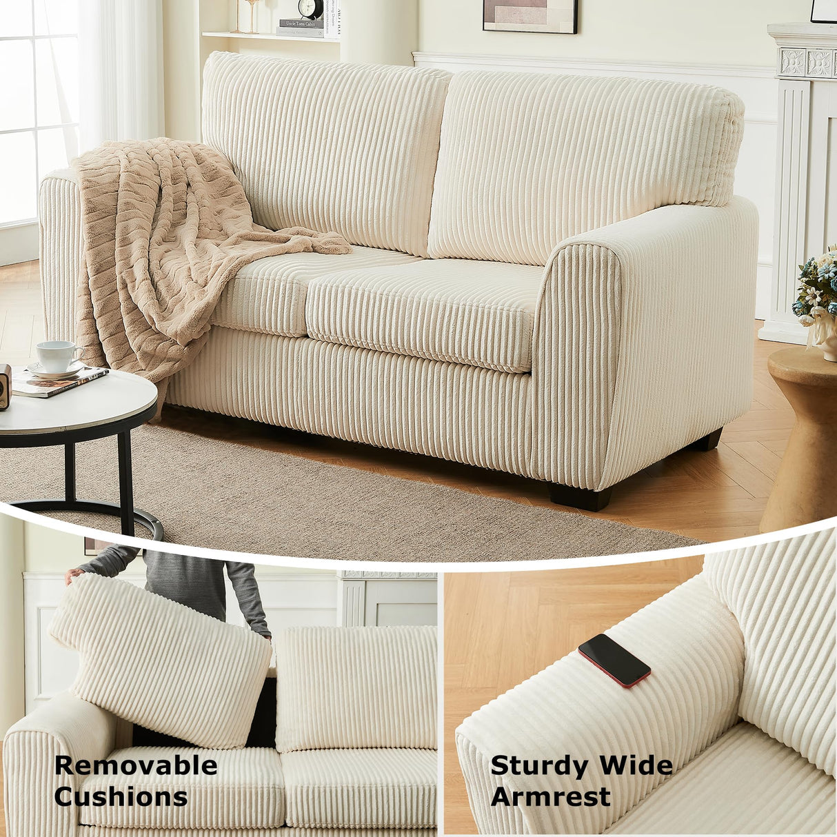 70" Corduroy Modern Loveseat Sofa Couch, Cozy Comfy Overstuffed Loveseat