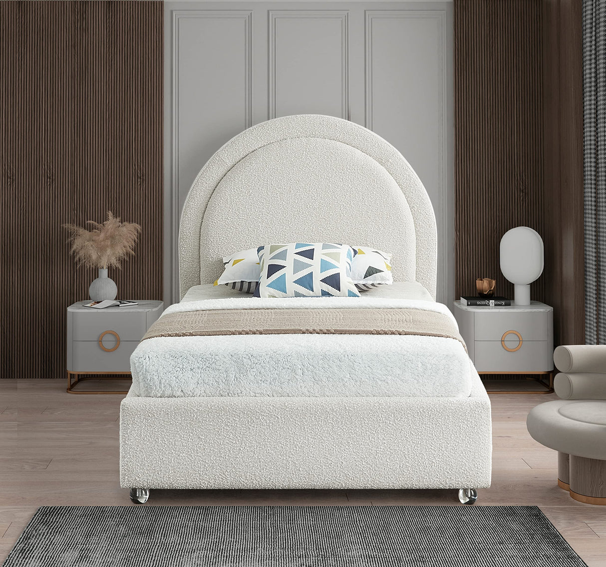 Milo Collection Modern | Contemporary Boucle Fabric Upholstered Bed