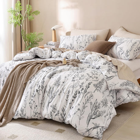 Queen Comforter Set - Floral Comforters Queen Size, White Comforter, 3 Pieces,