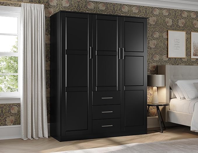 100% Solid Wood Cosmo 3-Door Armoire Wardrobe Closet