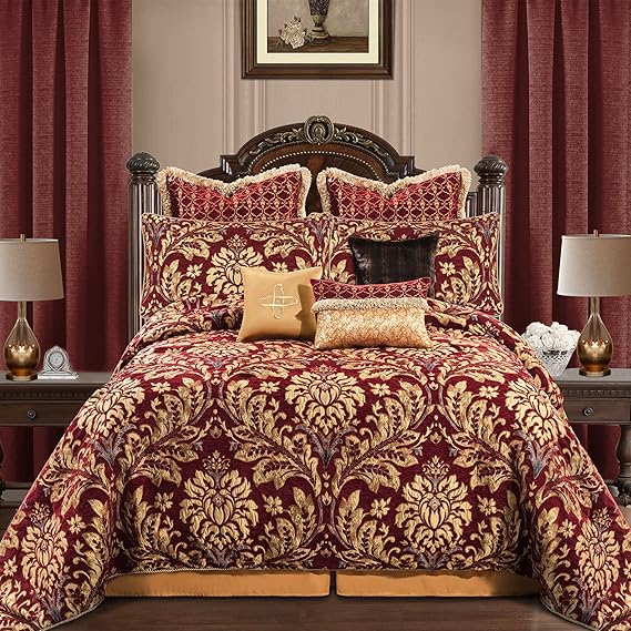 9-Piece Chenille Jacquard Comforter Set - Luxury Floral Bedding Queen