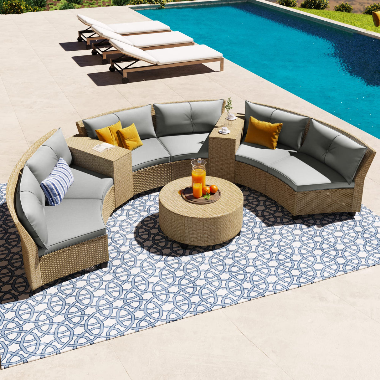 9-Piece Outdoor Half-Moon Furniture Set Patio Sofa Set