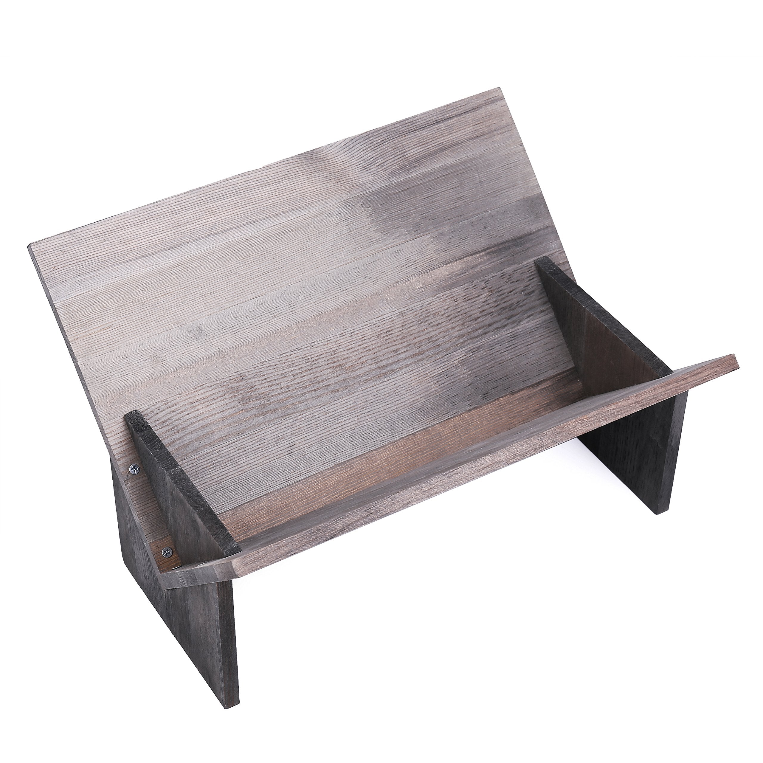MyGift Vintage Gray Solid Wood Desk Top Tilted Small Bookshelf, Decorative Wooden Tabletop Book Stand
