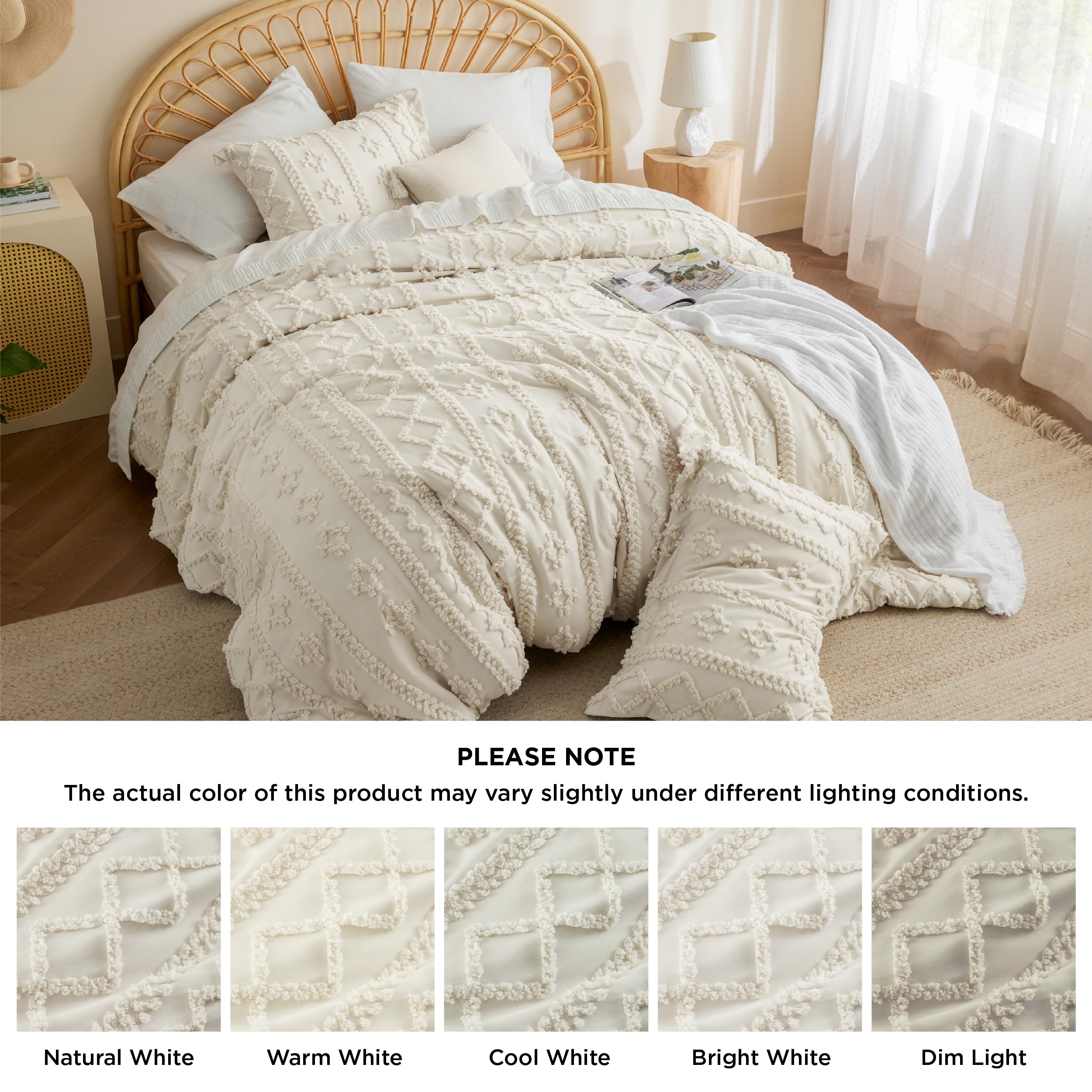 tufted Boho Comforter Set California King - Beige Boho Bedding Comforter Set, 3 Pieces