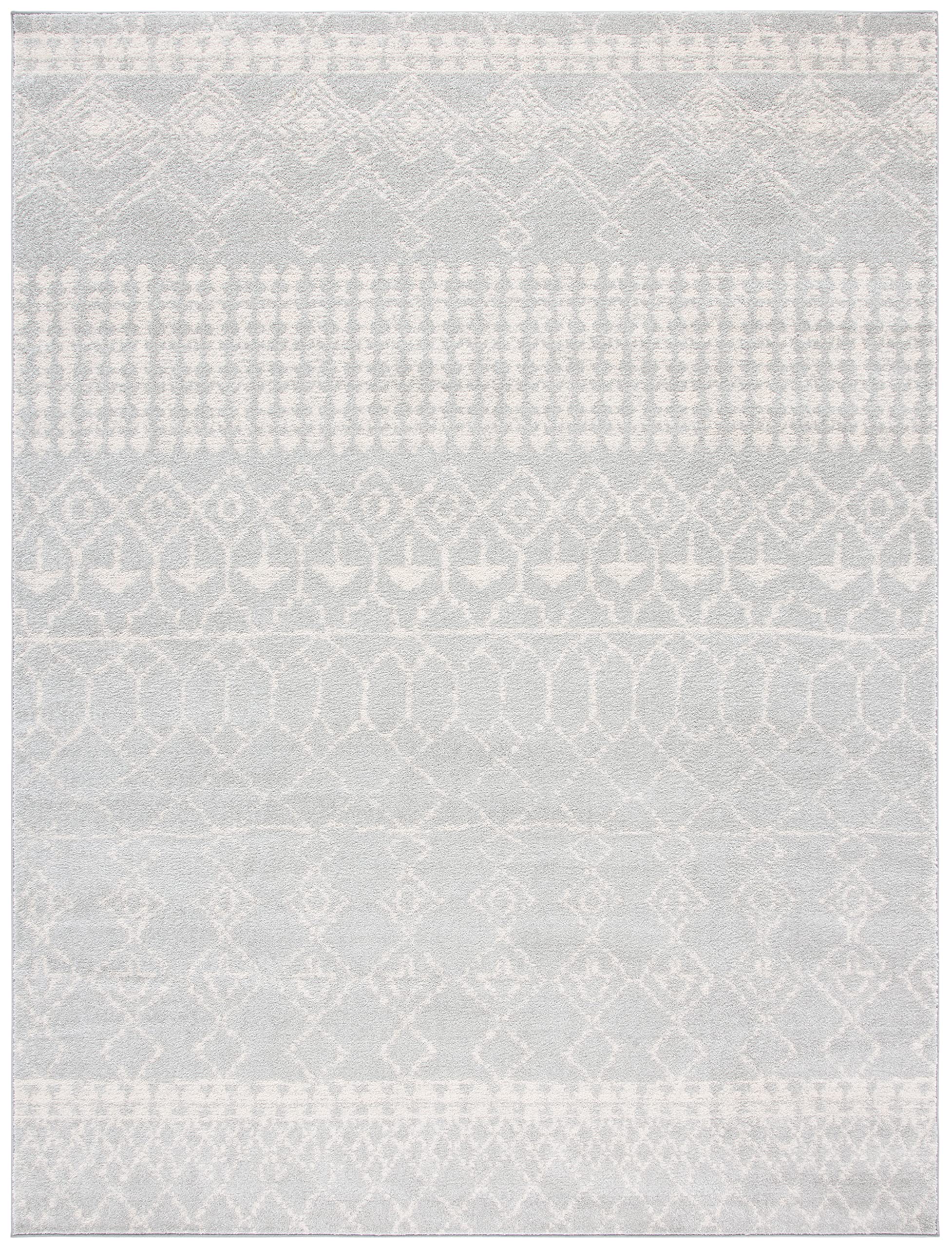 Tulum Collection Area Rug - 8' x 10', Light Grey & Ivory, Moroccan Boho Distressed Design