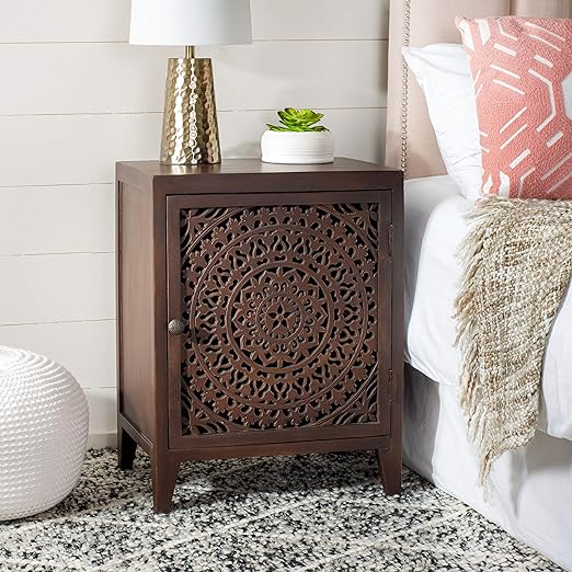 Thea 1 Door Carved Nightstand, White Washed