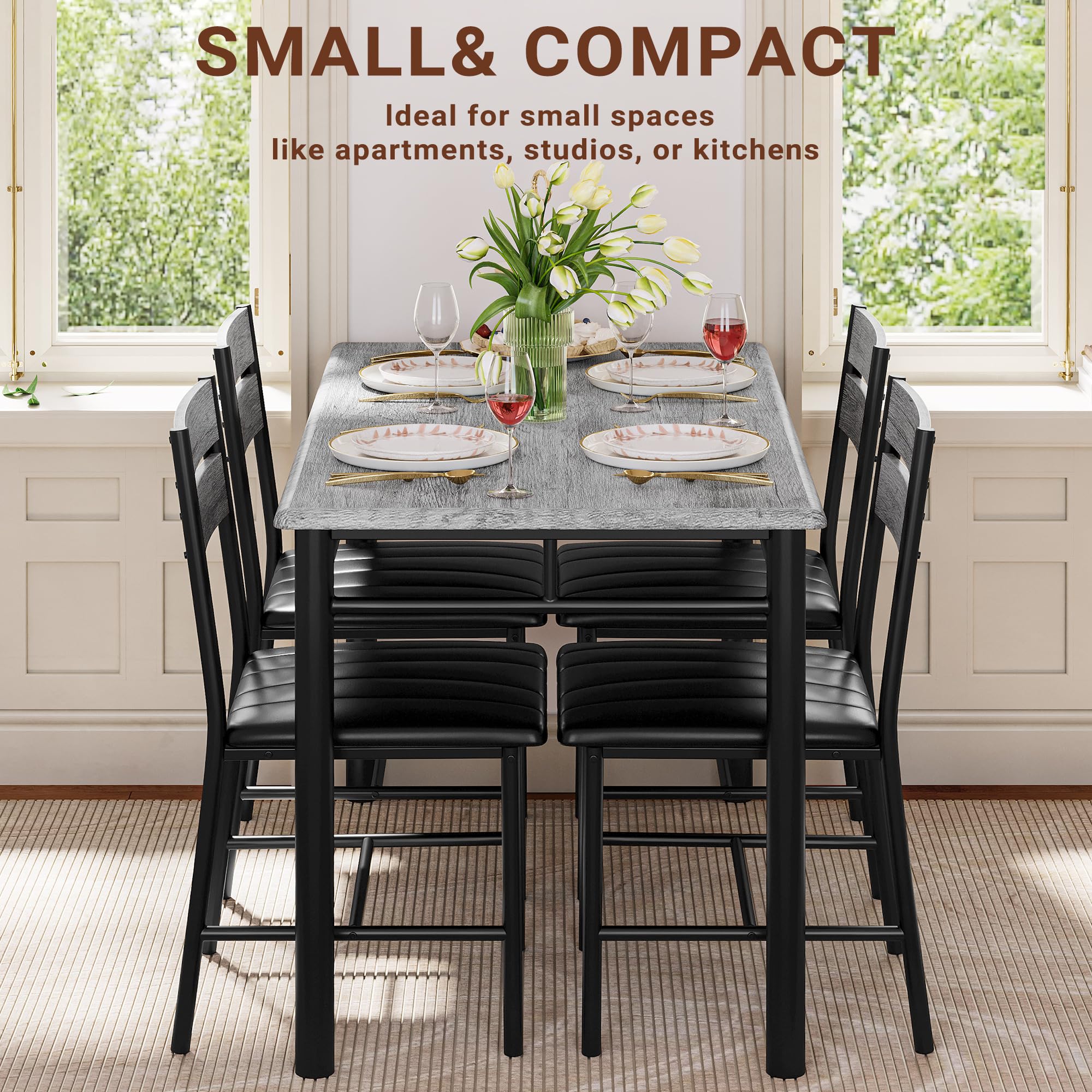 4-Piece Dining Table Set with Upholstered Chairs - Grey Wood Kitchen Table