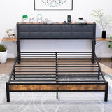 with Ergonomic Upholstered Headboard and Charging Station, Platform Bed Frame