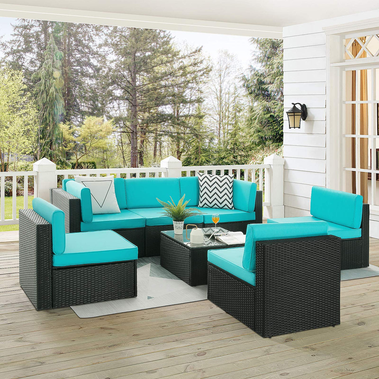 7 Pieces Outdoor Furniture Rattan Sectional Patio Sofa