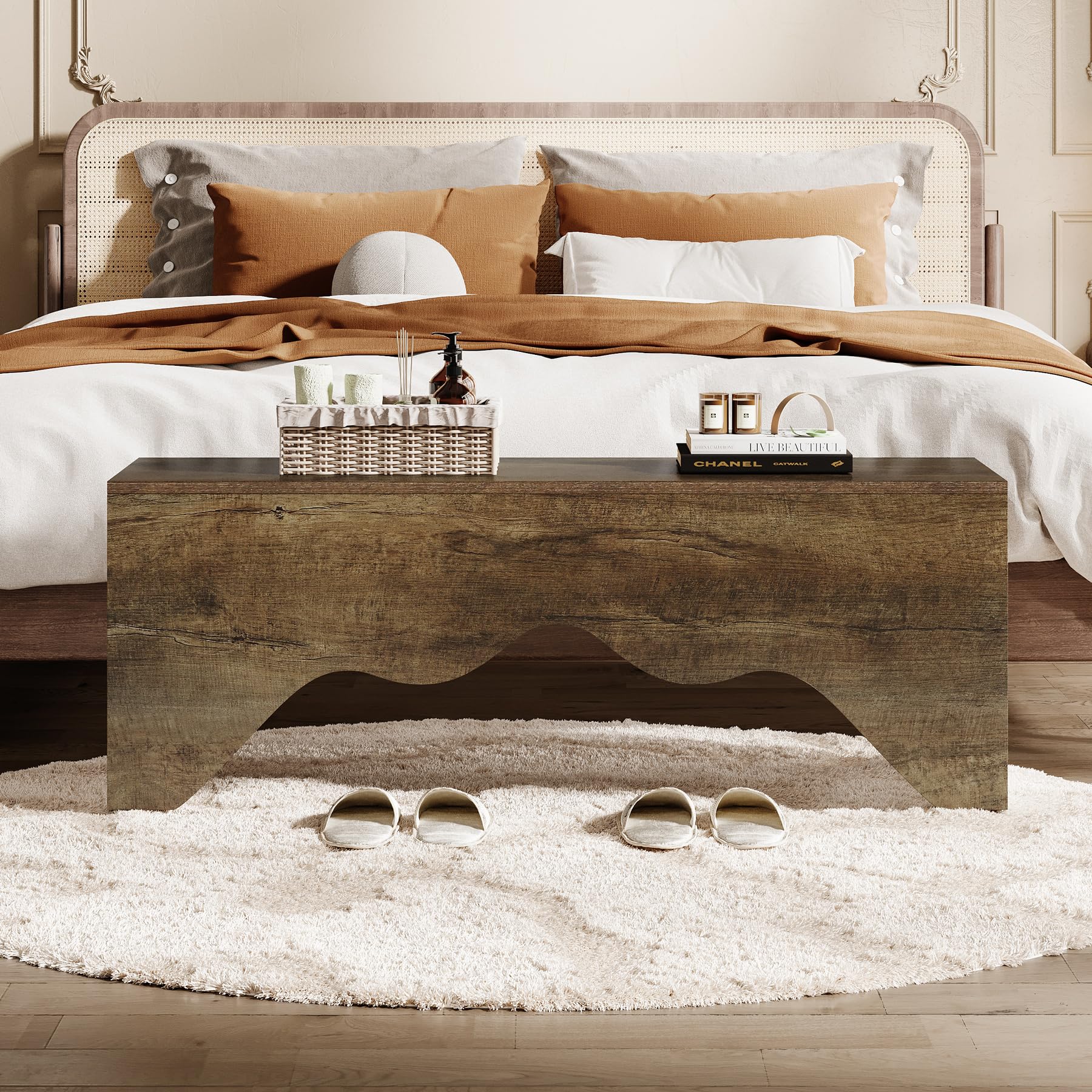 Shoe Bench, 47.24-Inch Entryway Bench with Elegant Wave Design, Dining Room Bench