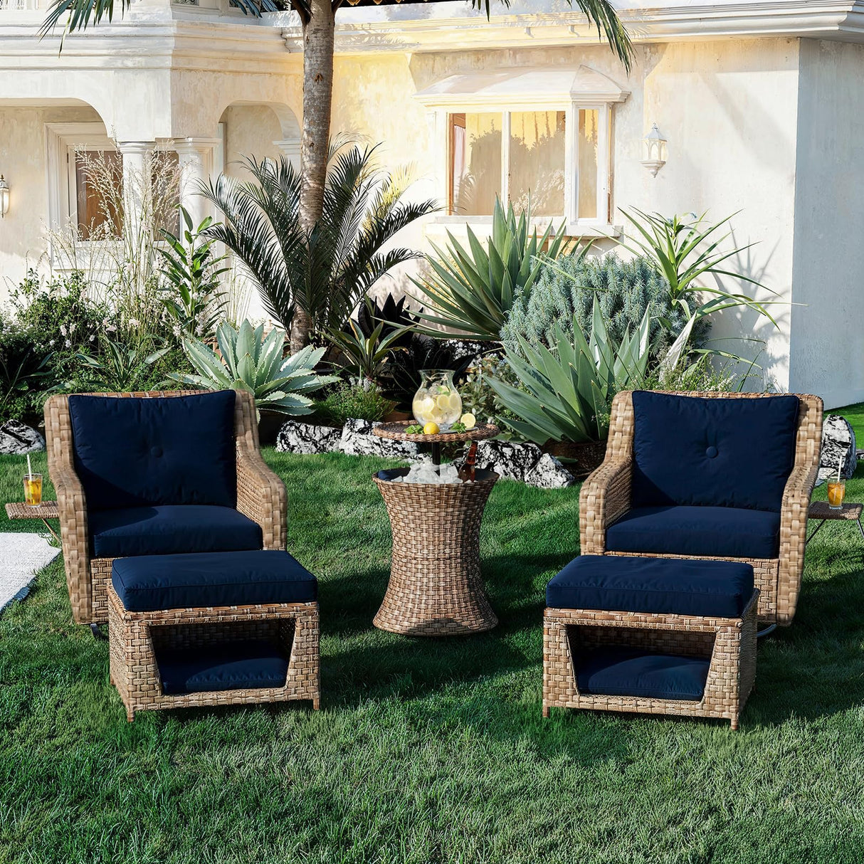 5 Pieces Patio Furniture Outdoor Conversation Set, Sectional Sofa Set with Pet House