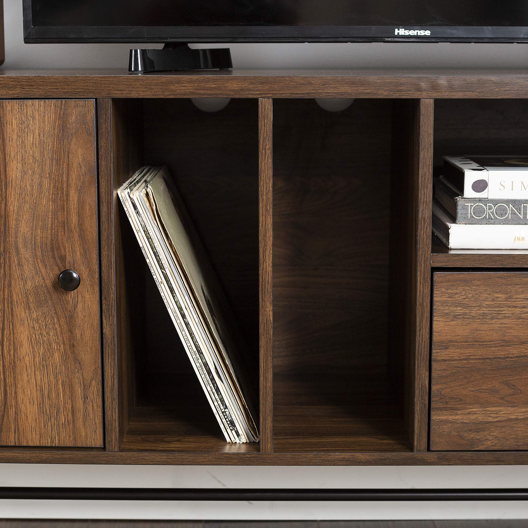 Modern Wood TV Stand with Record Storage for TV's up to 65